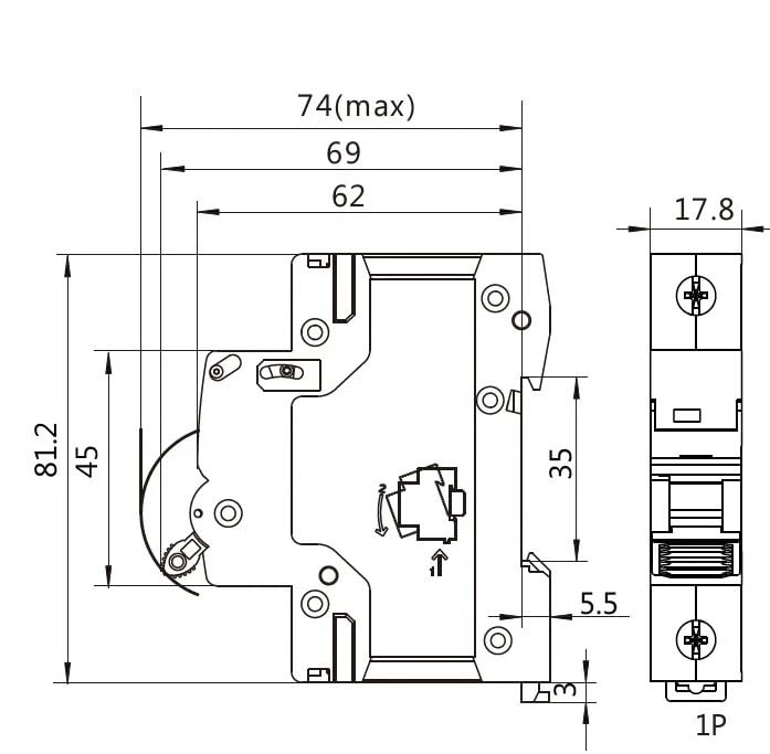 Disjoncteur monophasé GYM9 1P DIN Rail 220 V 400 V 6 A-63 A AC Type 6 KA Pouvoir de coupure Interrupteur marche/arrêt(63A)