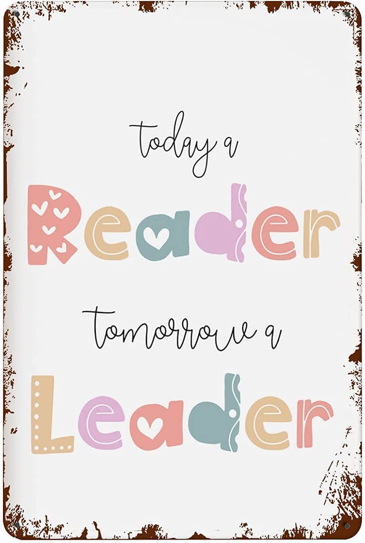 Today's Readers Tomorrow's Leaders Vintage Wall Art Book Lovers Book Dictionary Poster Metal Tin Sign 12x16inch