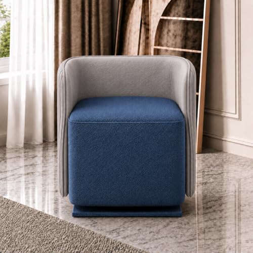 Image of 360 Swivel Ottoman Chair for Living Room | Upholstered Boucle Fabric Accent Barrel Chair with Curved Back | Modern Swivel Lounge Chair with Metal Base for Bedroom Office Hotel