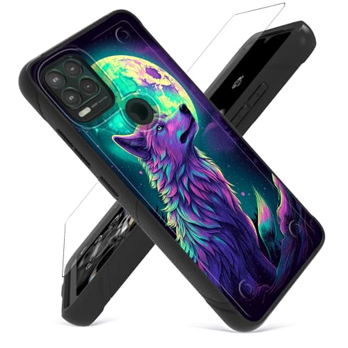 ACWDMKH for Moto G Stylus 5G 2021 Case with Screen Protector for Women Dual Layer Protective Shockproof Non-Slip Textured Back Phone Case for Motorola Moto G Stylus 5G 2021,Colorful Wolf