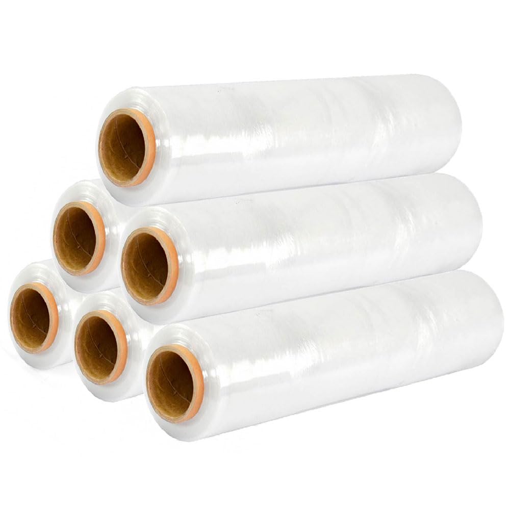 Lot de 6 rouleaux de film étirable transparent 23 microns 500mm 1,8 kg film pour palettes emballage étirable rouleau de plastique extensible plastique emballage déménagement