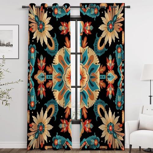 Rideau floral mandala marine bleu H215xL100 cm isolant - 4