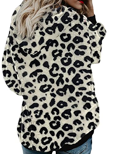 Dokotoo Womens Winter Leopard Print Hoodie Cozy Soft Warm Flannel Fuzzy Fleece Casual Loose Oversized Sweatshirt Hooded Sweater With Pockets Outerwear Tops Grey Small #TOP2