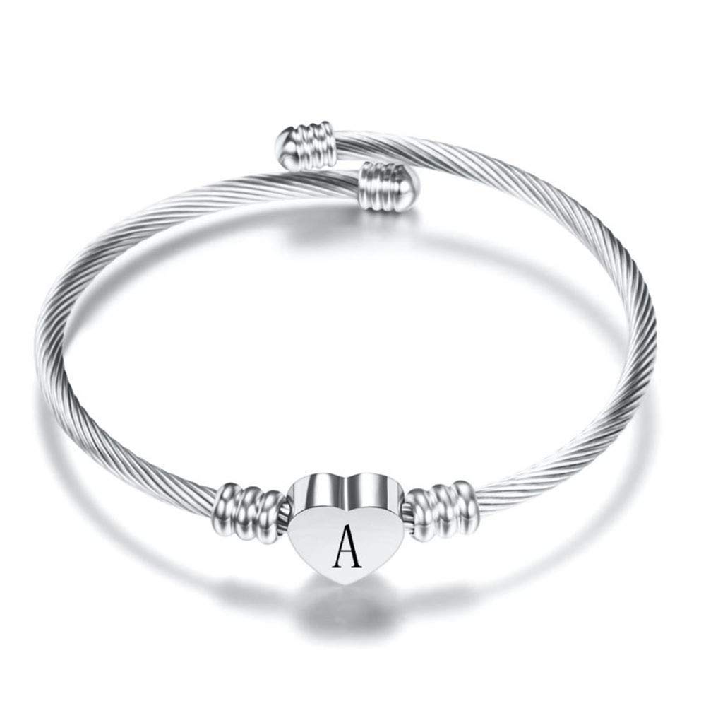 SBI JewelrySBI Jewelry Initial Letter Cuff Bracelets Silver Heart Bangle Bracelet for Women English Alphabet A-Z Girls Birthday