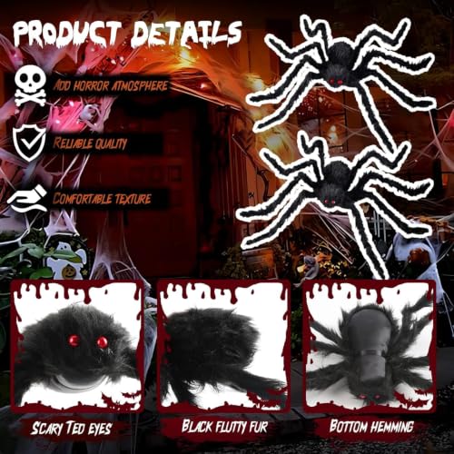 Image of Giant Spider 2.95 Ft, 2 Packs Halloween Decorations Fake Halloween Decor Spiders Large, Furry Spiders for Outdoor Indoor Yard Home Costumes Party Home Decor
