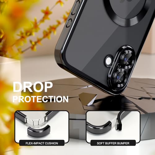 Image of Misea Magnetic for iPhone 17 Case Compatible with MagSafe Black | [Never Yellowing] [Military Drop Protection] Full Camera Lens Protector Plating Soft Clear Phone Case for Women, Black