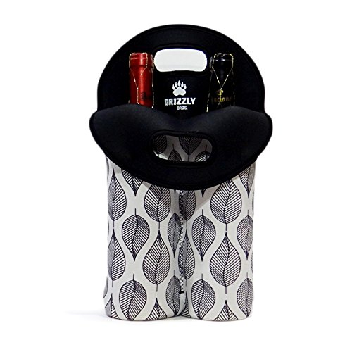 Wine Carrier Tote Bag for Travel - Black & White Insulated 2 Bottle