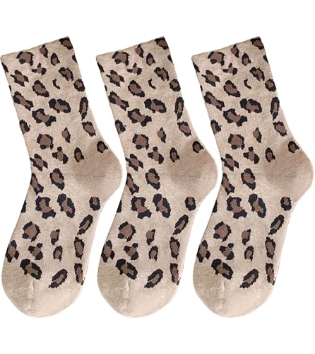 Image of Women's Leopard Animal Cheetah Print Crew Ankle Cotton Socks Size 5-9