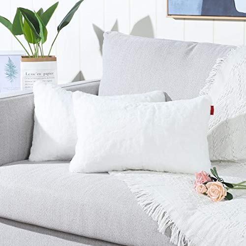 Mandioo Lot de 2 Housses de Coussin en Fausse Fourrure Blanche Pu...