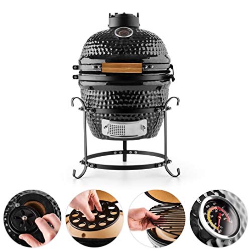 Klarstein Princesize Barbecue Kamado - Barbecue con Griglia in Ceramica da 2 cm, Funzione Affumicatore e Fuoco Lento, Temperatura da 5° a 425°C, 11", Termometro, Ed. 22, Nero