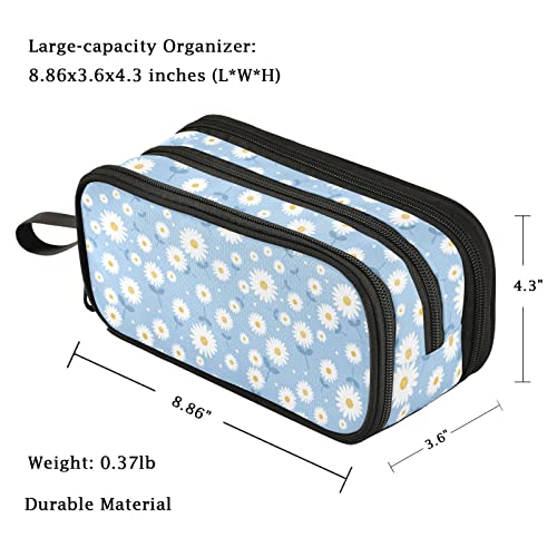 Image of Fustylead Daisy Flower Pen Pencil Case with Zipper Makeup Pouch Cosmetics Bag Multi-Purpose Travel Bag Office Organizer Box for Adults