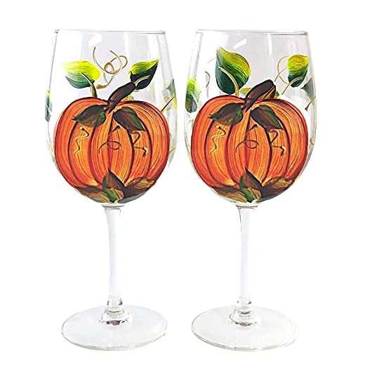 Hand Painted Pumpkin Fall Wine Glass Set
