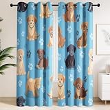 Cortinas opacas con aislamiento térmico y dibujos animados para mascotas, con estampado de huellas de perro, para dormitorio, sala de estar, decoración de ventana, 46 x 54 pulgadas, 2 paneles, color