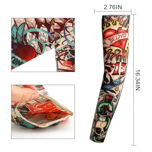 Image of YARIEW 6pcs Temporary Tattoo Sleeves for Men and Women - Fake Tattoo Covers for Arms with Sun Protection