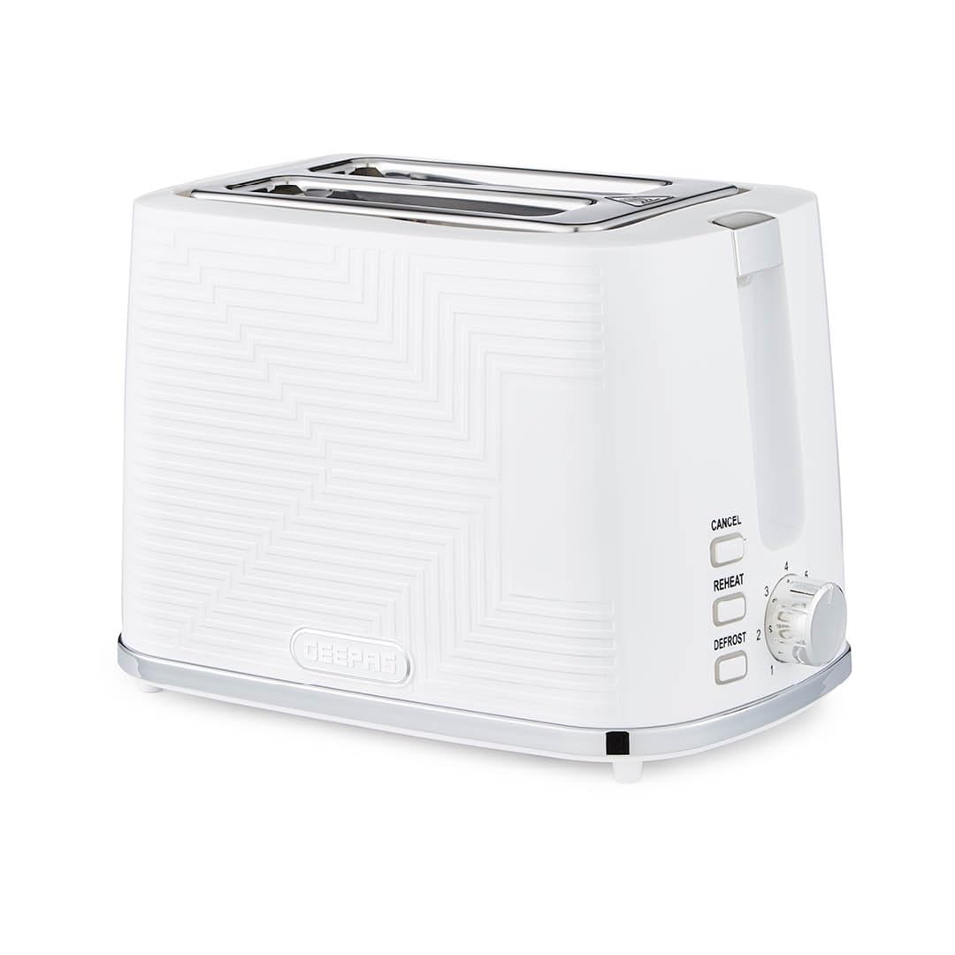 GEEPAS Opus 2 Slice Toaster | 7 Browning Levels Cancel Defrost Reheat | For Thin Small Bread Slice, Removable Crumb Tray Cool Touch Housing High Lift | Space-Saving Design | 2 Yr Warranty 900W White
