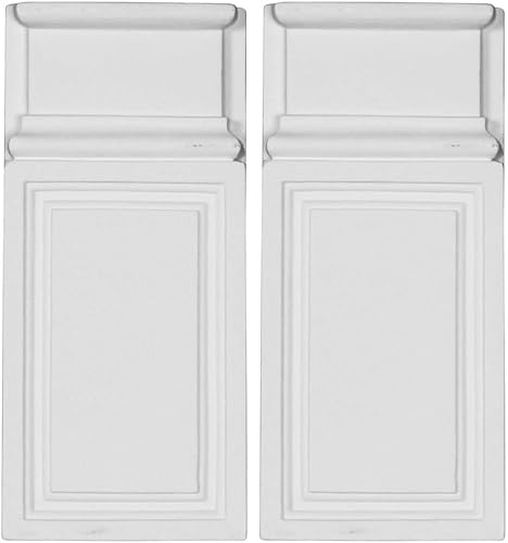 Ekena Millwork PB04X10X01CL Bloques de zócalo clásicos, 4 38 pulgadas de ancho x 9 58 pulgadas de alto x 1 14 pulgadas, imprimado (paquete de 2)