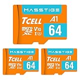 TCELL MASSTIGE 64GB 3個セット 台湾製 microSDXC メモリカード アダプター付き - A1、USH-I U3、V30、4K、マイクロSDカード、読み込み最大100MB/秒、フルHDと4K UHD microSD、Nintendo Switch 動作確認済