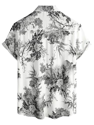 Image of JOTOOK Mens Hawaiian Shirt Short Sleeve Button Down Tropical Shirts Casual Floral Summer Beach Shirt