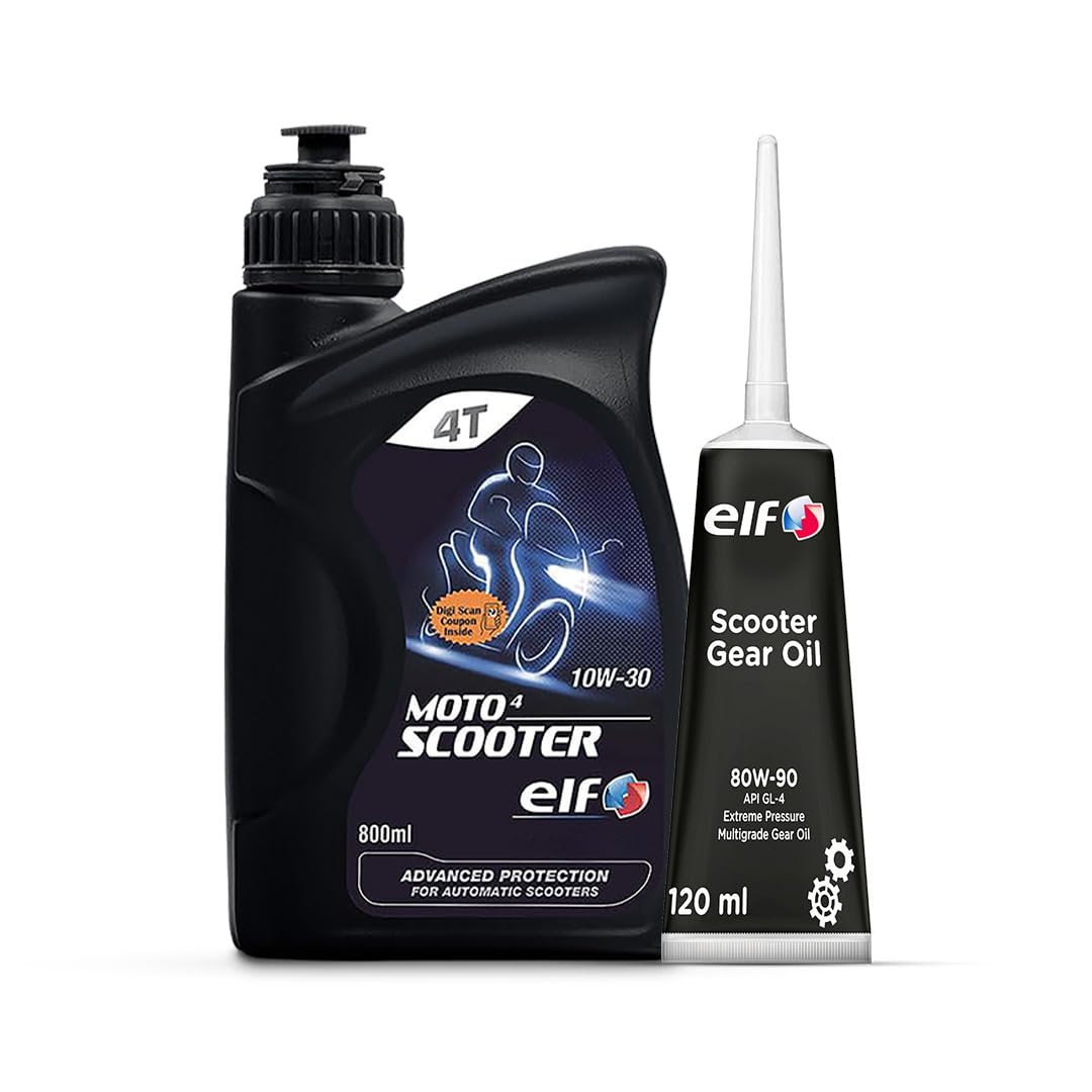 ELF - Moto 4 Scooter 10W-30 - API SL, JASO MB - 0.8L & ELF Gear Oil 80W-90 for Scooter Gears 120 ML Combo Pack