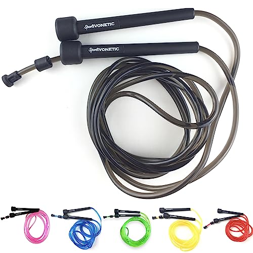 SPORTIVONETIC® Springseil Classic Design, 3 Meter Seillänge, verstellbar, für Erwachsene & Kinder, Speed Rope, Jump Rope für Fitness, Cardio, Boxen, Crossfit, Schwarz