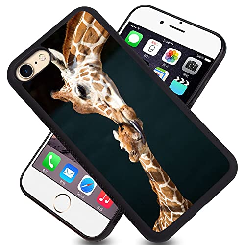 ZHONGXINSW iPhone 7 iPhone 8 iPhone SE 2022 Phone Case with Cute Kissing Giraffes Black Frame Slim Silicone Frame Shockproof Case Drop Protection