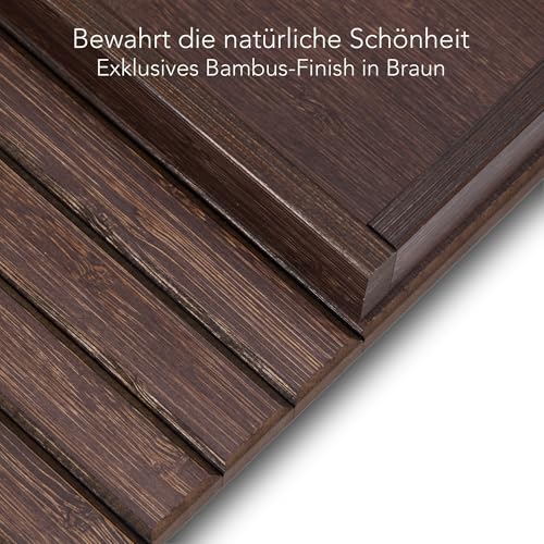 DETOR Sofatablett mit Aufbewahrungsbox (31,5×14 cm), braun gebeiztem Bambus und rutschfester Filzbasis, passend für Armlehnen ab 15,5cm Breite