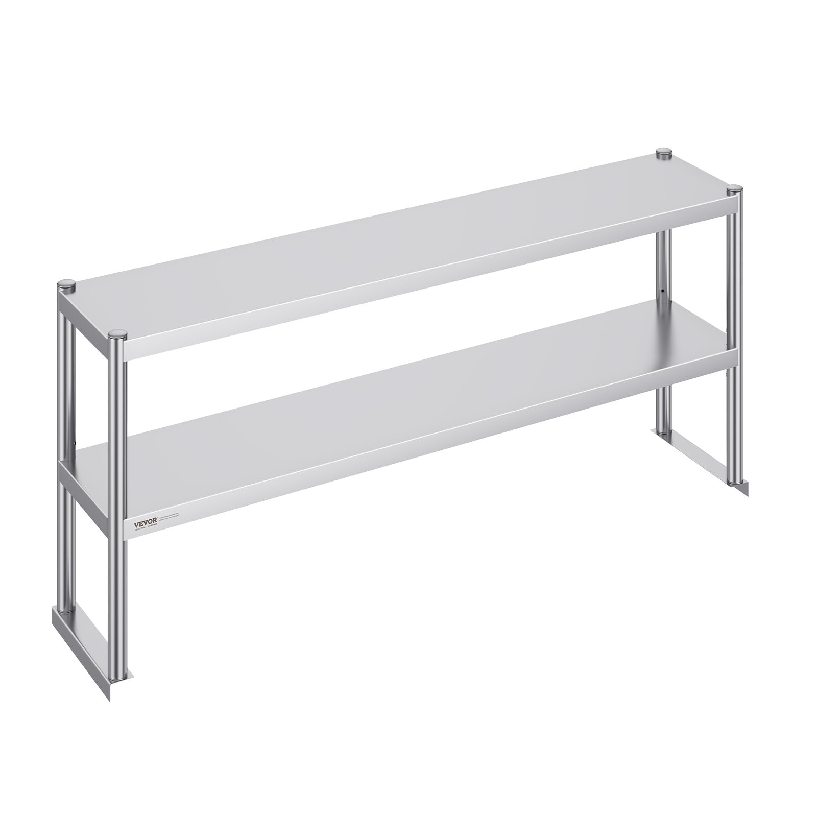 VEVOR Estante Superior de Doble Nivel de Acero Inoxidable 305x1524x600 mm Mesa de Preparación de Estante Ajustable en Altura para Cocina, Restaurante, Taller