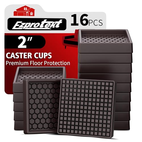 Image of Ezprotekt Non Slip Furniture Pads, 16 Pcs 2 inch Anti Slip Rubber Caster Cups, Anti Skid Furniture Coasters for Hardwood Floors, No Slide Furniture Gripper, Furniture Stoppers to Prevent Sliding (Brown)