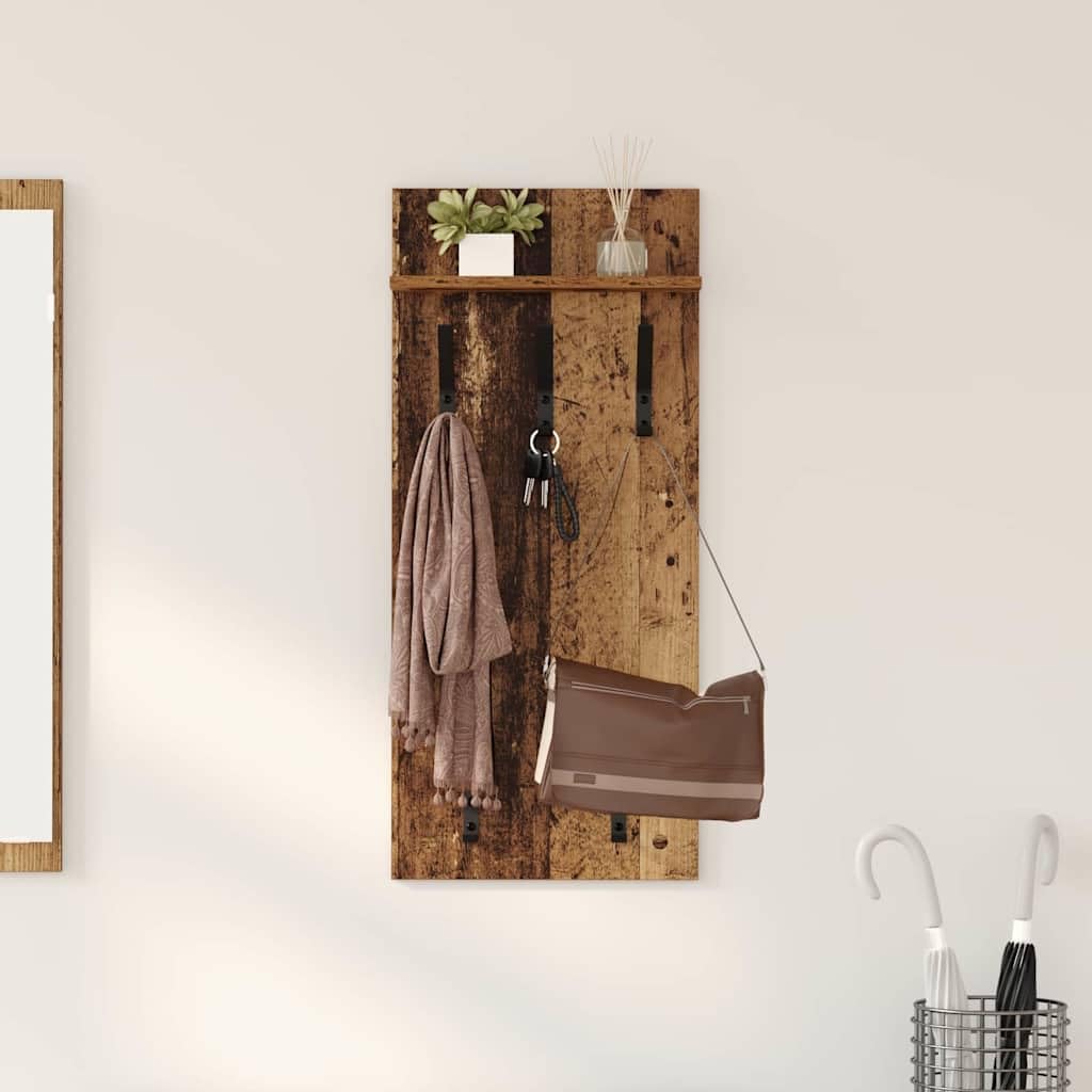Porte-manteau mural étagère bois recyclé 90x40x10 cm moderne