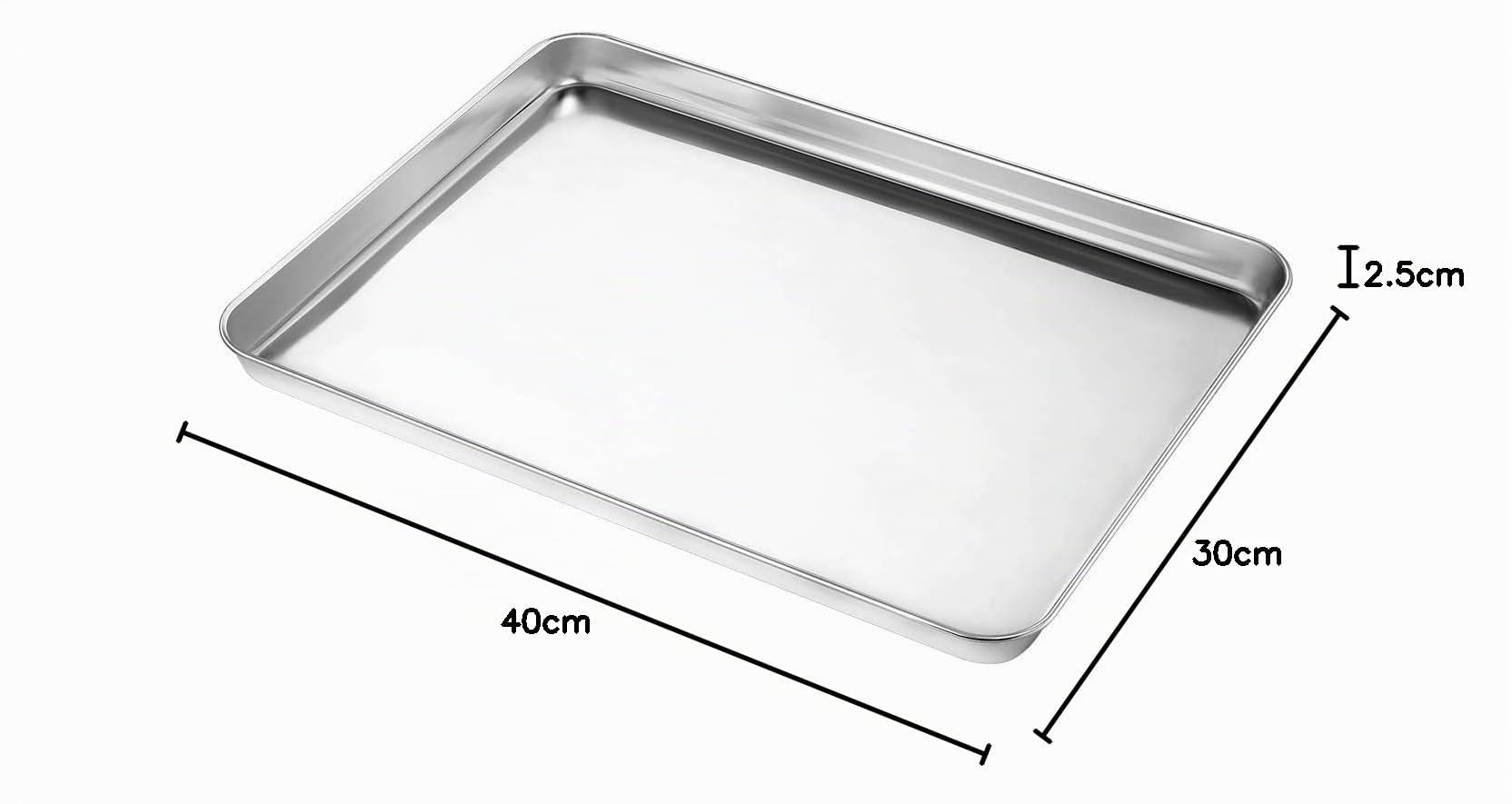 Terlulu Lot de 2 plaques de cuisson rectangulaires en acier inoxydable pour la cuisson et la friture, non toxiques et sains, passe au lave-vaisselle, 40 x 30 x 2,5 cm