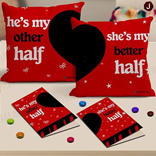 Jhingalala Valentine Gift for Boyfriend Girlfriend Husband Wife Couples Girls Boys - Valentines Special Set of 2 Cushions with Fillers and Greeting Cards (105518-19)