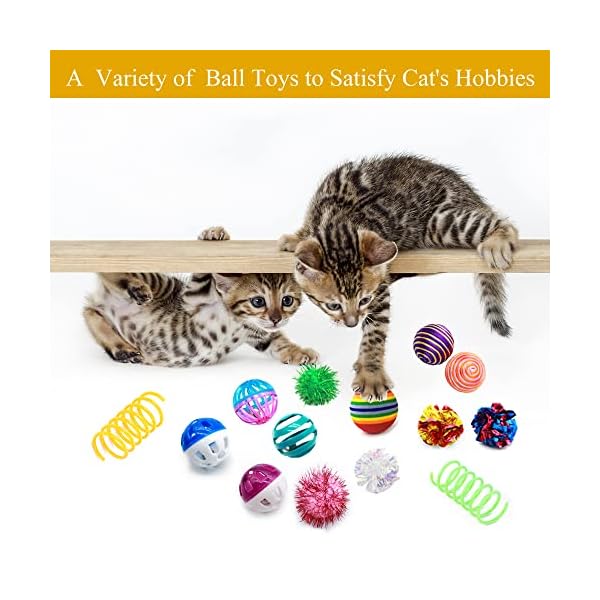 LASOCUHOO Katzenspielzeug, Kätzchen-Ball, Spielzeug-Sortiment, einschließlich Regenbogenball, Knisterball, Glitzerball, Glockenbälle, Sisalball, Leinenball für Katzen und Kätzchen, 30 Stück – Bild 5