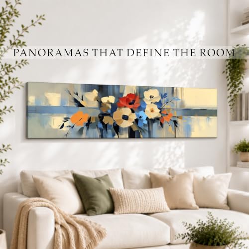 Image of Large Stretched Canvas Painting, Panel Wall Painting Abstract Floral Canvas Floral Luxury Paintings for Home Decoration, Living room and Office Decor (Yellow, 12x46 Inch)
