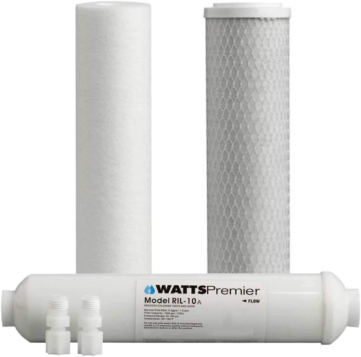 Watts Premier Annual 3-Pack Filtration Kit for 4 Stage RO-TFM-4SV and ZeroWaste RO Reverse Osmosis Systems - Sediment, Carbon Pre-Filter, 10" GAC Inline Post-Filter