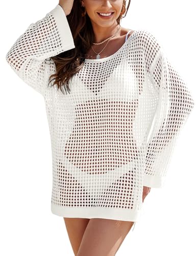 Buauty Women's Swimsuit Crochet Cover Up | Bathing Suit Swimwear Short Sleeve Knit Beach Dress Summer Vacation Outfits2