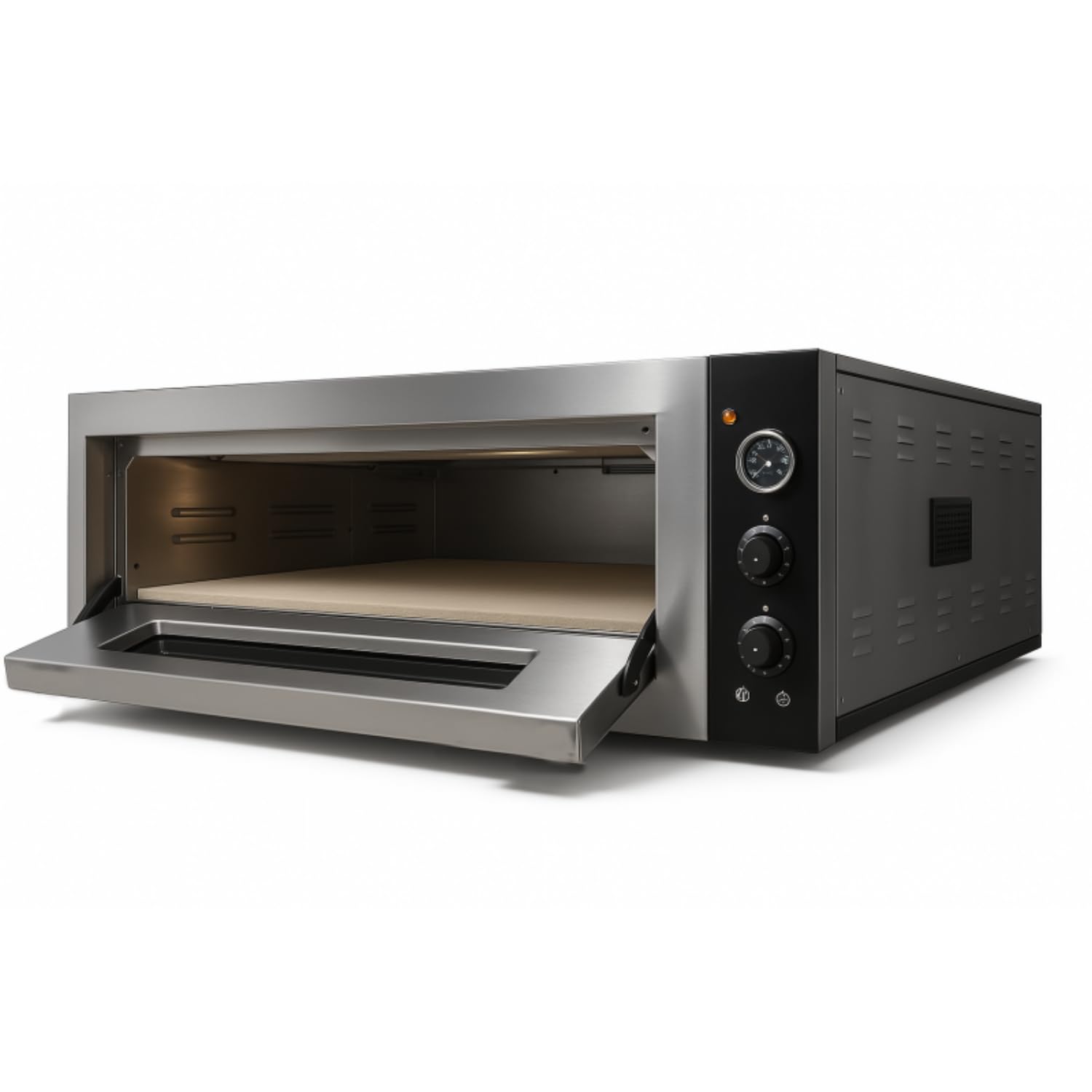 Forno per pizza elettrico professionale – 4 x Ø 33 cm – 4,7 kW – Temperatura fino a 450°C – Porta vetrata – Termostato manuale