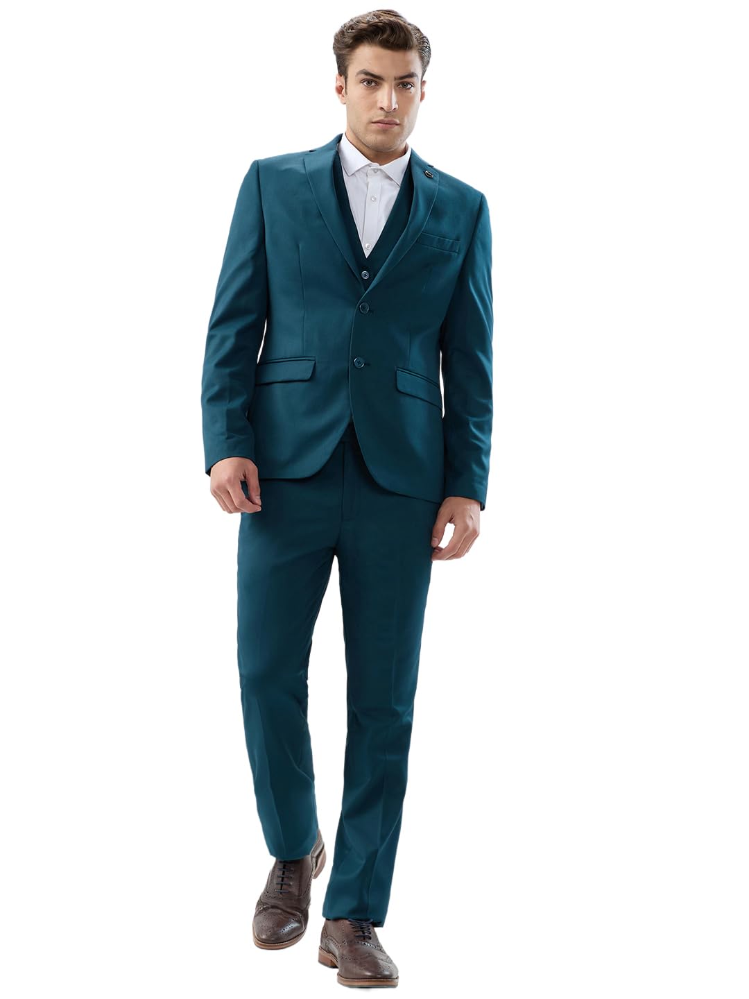 park avenue Men Modern Slim Fit Solid Pattern Poly Viscose Blend Notch Lapel Full Sleeve Festive Suit-picture-12