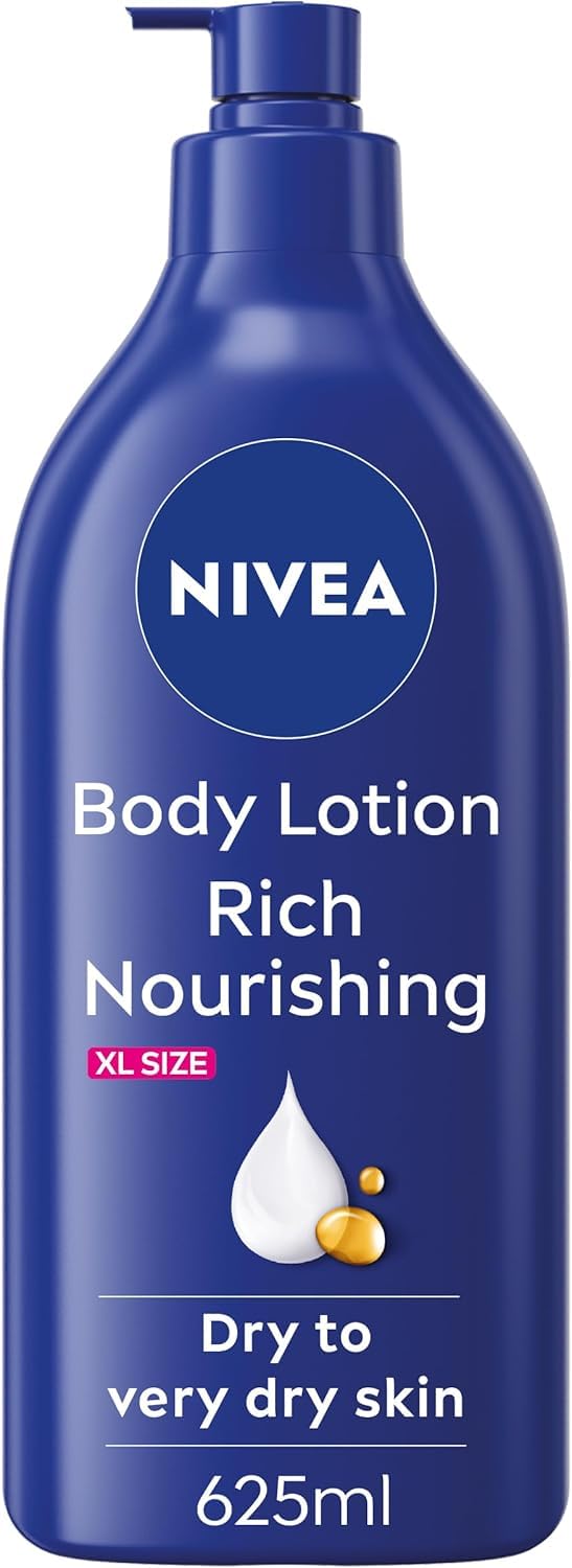 NIVEARich Nourishing Body Lotion (625ml), Rich 72H Hydration Moisturiser for Dry Skin Made with Deep Moisture Serum and Almond Oil, Extra Large NIVEA Body Lotion[Amazon-developed Certification] Compact by Design