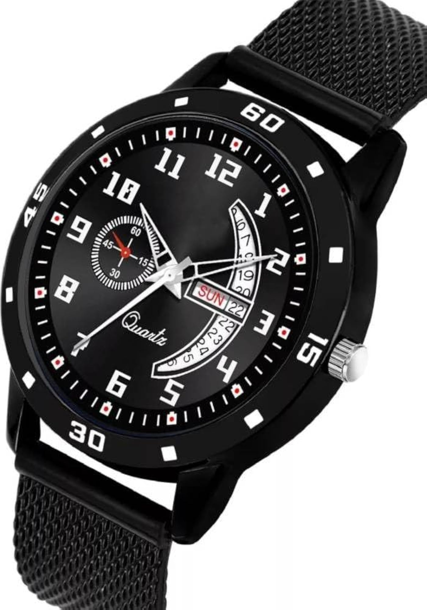 Men's PU Belt Analog Watch with Day and Date Function