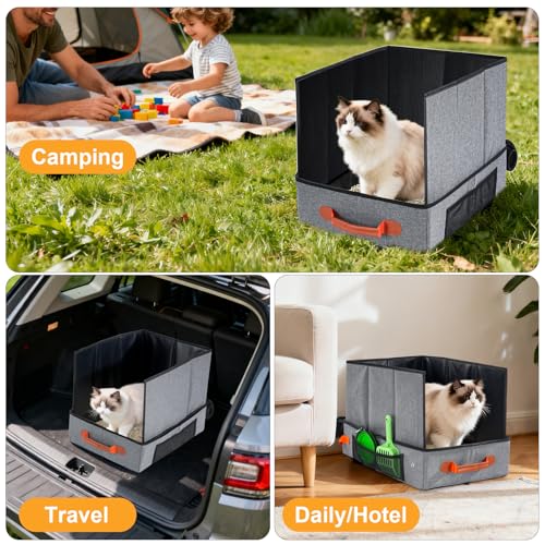 Caja de arena plegable portátil para gatos con tapa miniatura 5