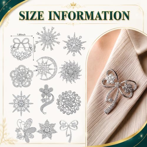 Image of Junkin 12 Pcs Women Brooches Bulk Vintage Rhinestone Pin Set