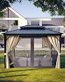 GarveeLife 10 ft x12 ft Hardtop Gazebo for All Weather, with Double Metal Roof, Aluminum Alloy Frame, Net, and Curtain, Permanent Building for Patio, Deck, Backyard, Lawn, and Garden