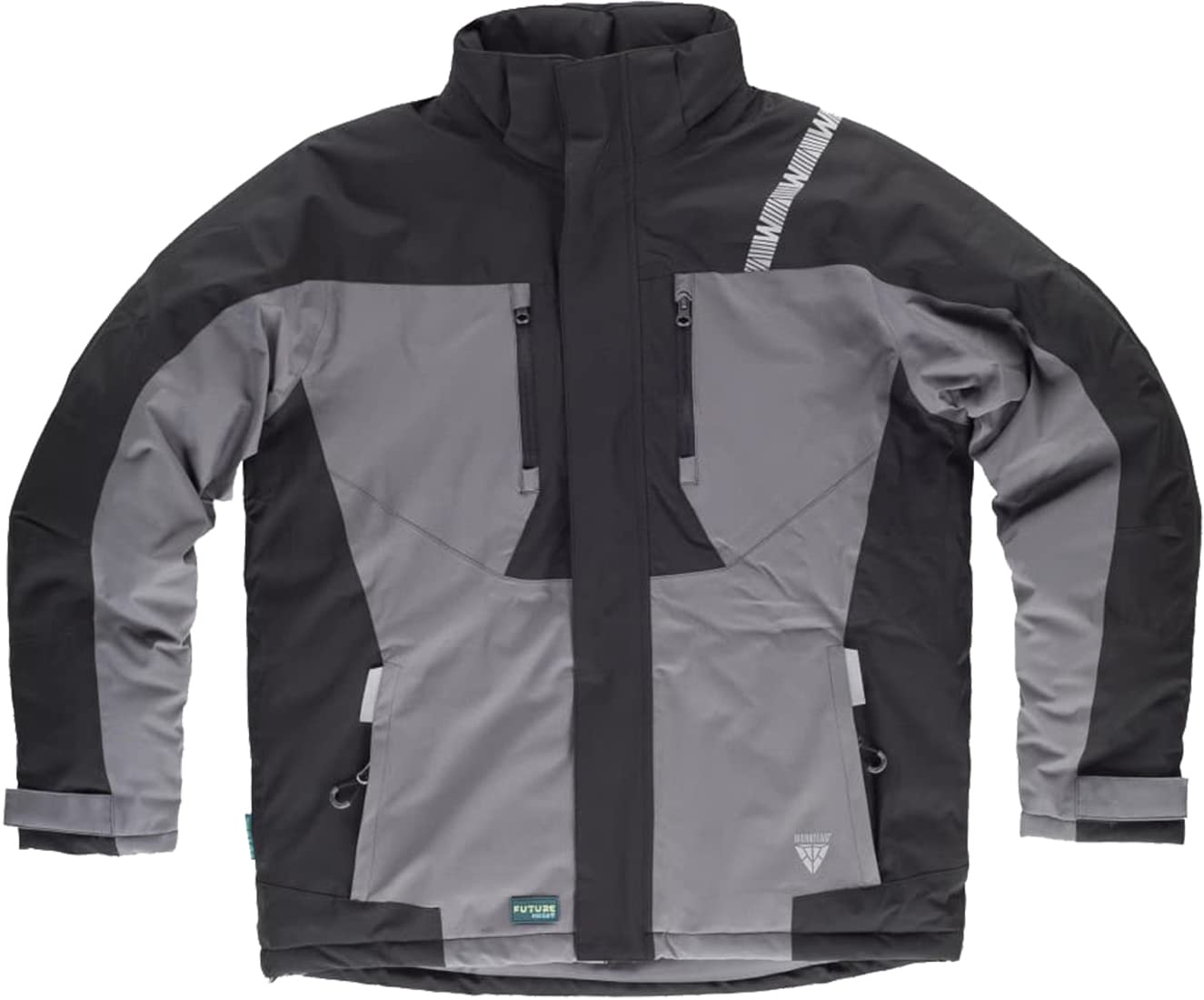 Teamwork WORKTEAM Parka con capucha combinada y detalles reflectantes, Acolchada. Ideal para trabajo, tiempo libre, etc. Unisex Negro+Gris-M