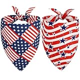 Vivifying 4th of July Dog Bandana, 2 Pack Triangle Pet Scarves with Double-Sided Independence Day Designs, Polyester Memorial Day Pet Bibs for Small, Medium & Large Dogs (Large, American Flag & Star)