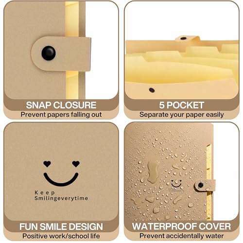 Image of SPS 5 Pocket Expanding File Folder Smile Design - Fits A4 & Letter Size Document Organizer, Accordion File Folders, File for Office, Portable File Organizer, School & Home - Sand Yellow