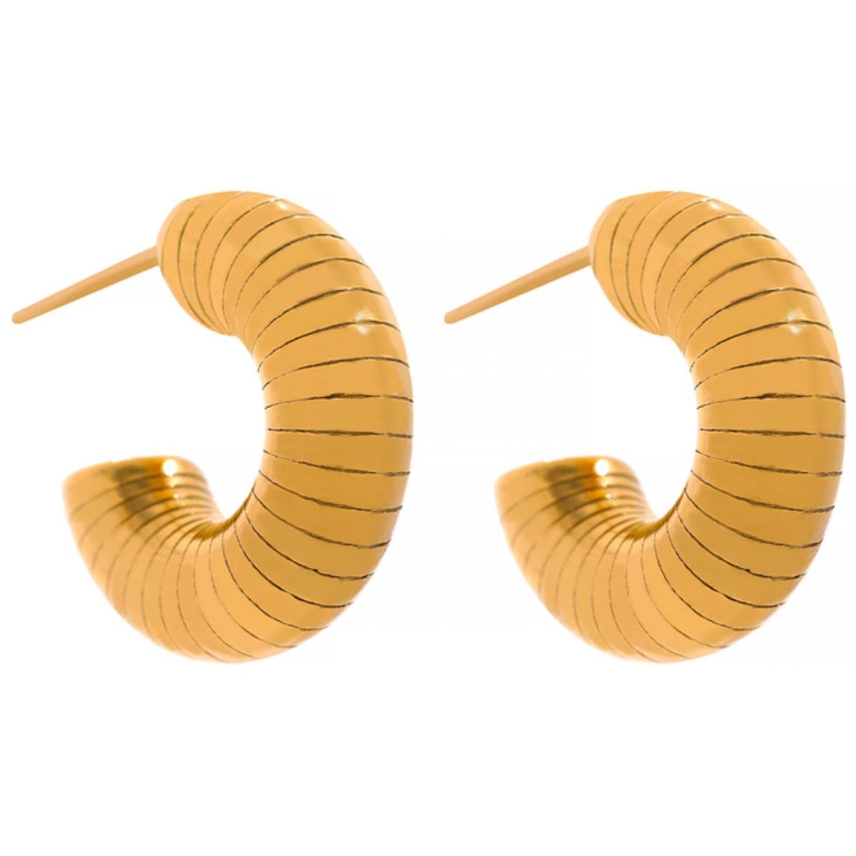Yahoya Women's Yh410a Metal Texture Minimalist Chunky Tarnish Free Stainless Steel Charm Hoop Earrings 18K Pvd Gold Plated Fashion Jewelry Gift