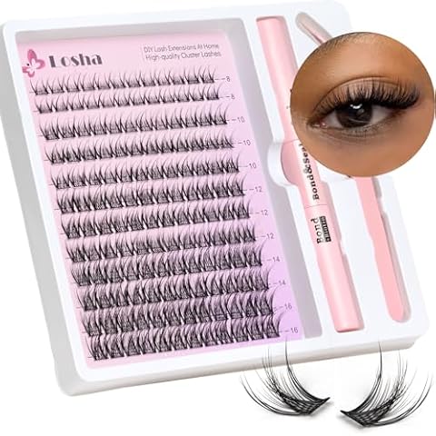 Losha Lash Extension Kit 144pcs Wispy Lash Clusters Kit 8-16mm Natural Cluster Eyelash Extensions with Lash Bond and Seal and Lash Tweezer C Curl DIY Lash Extensions Kit For Beginners (LD04 Flutter) Cover