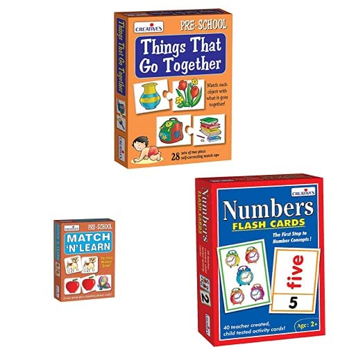 Image of CRE0625 Things That Go Together Puzzle (Multi-Color, 56 Pieces) & Match N Learn & Creative Educational Aids P. Ltd. Numbers Flash Cards (Multi-Color, 40 Pieces)