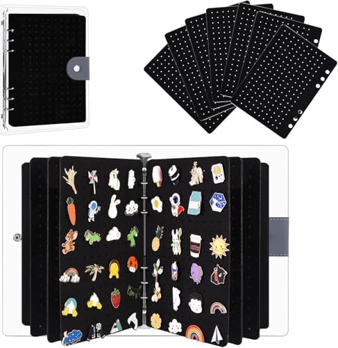 ピンバッジ ケース ピンバッジ 飾る 防水 PVCカバー付き 缶バッジカバー 8ページ 350個コレクション用穴 ピンディスプレイホルダー ピンバッジ 収納 缶バッジディスプレイバインダー ピン収納ファイル エナメル ブローチ ピン缶バッジ イヤリング 収納