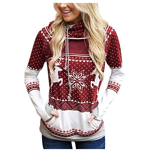 Sudadera Navidad con Capucha Mujer Sudaderas Navideñas Estampadas Jersey Navideño Sueter Reno Sweaters Pullover Hoodies Largas Chica Oversize Anchas Deporte Larga Invierno Personalizadas Vino Rojo M